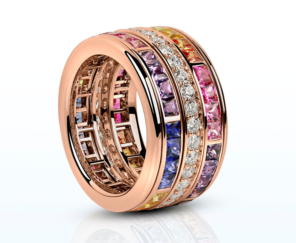 Drehring mit Saphiren und Diamant Brillanten RAINBOW (Roségold 750)