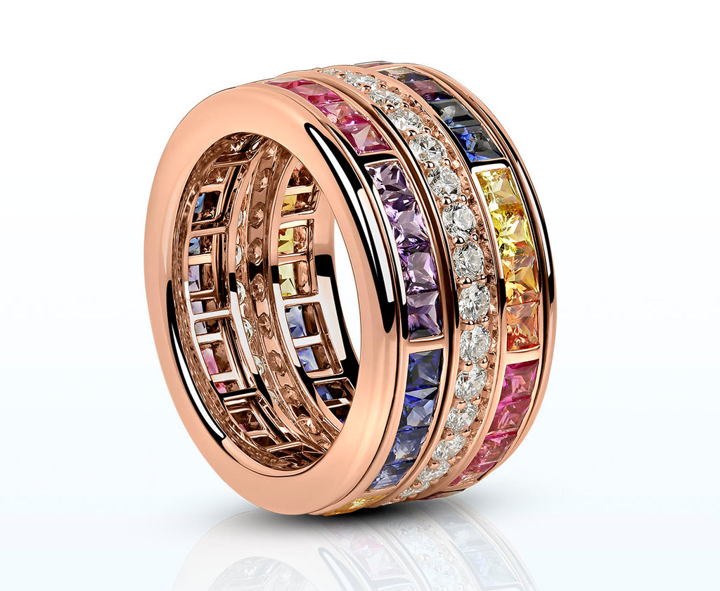 Drehring mit Saphiren und Diamant Brillanten RAINBOW (Roségold 750)