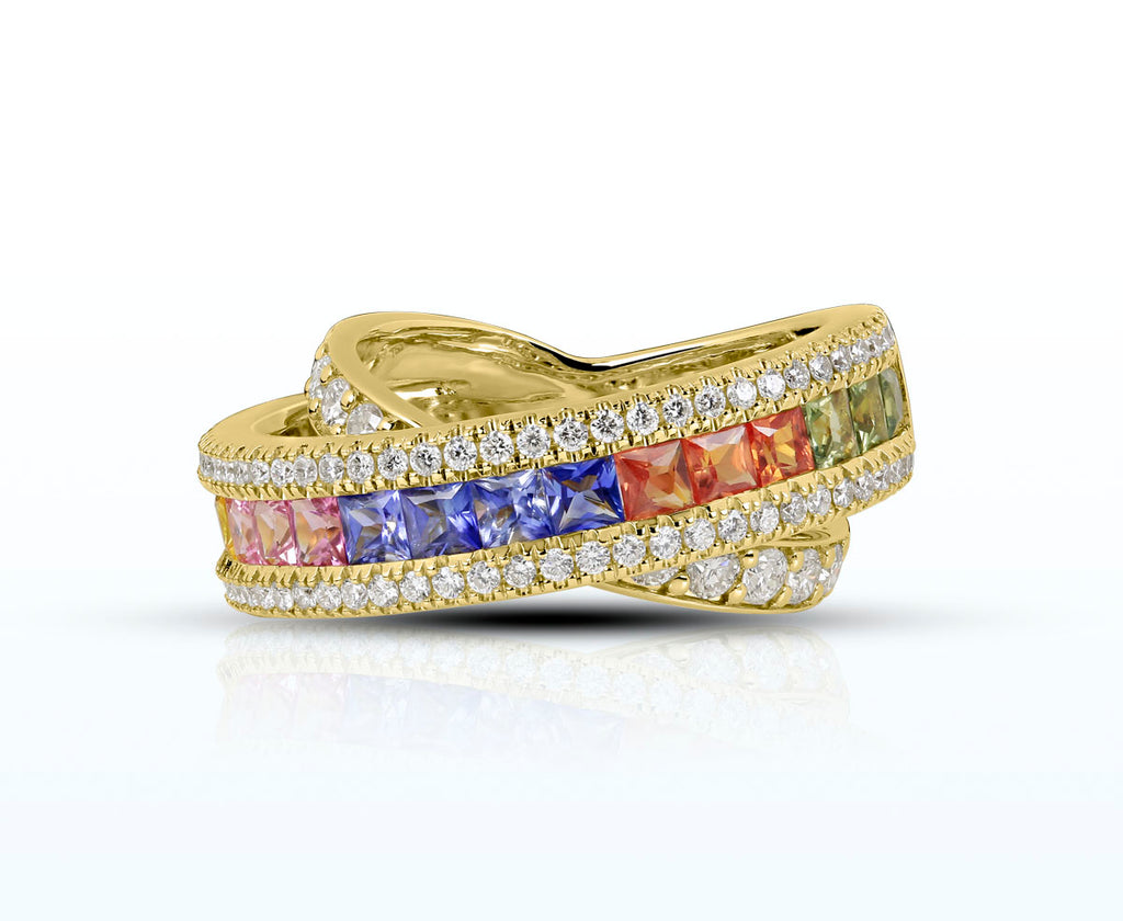 Saphir Ring "Rainbow" (Gelbgold 750) mit Diamant Brillanten