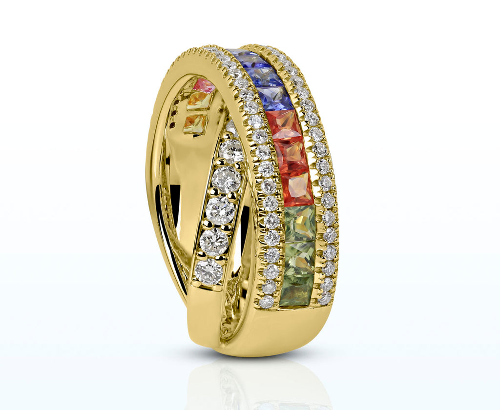 Saphir Ring "Rainbow" (Gelbgold 750) mit Diamant Brillanten