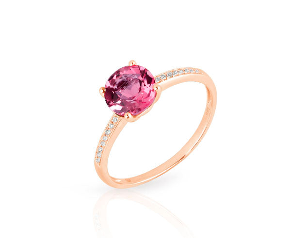 Ring pinker Edeltopas mit Brillanten (Roségold 585)