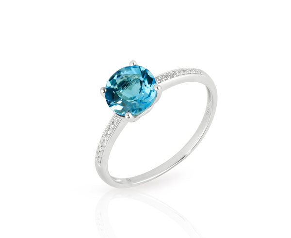 Ring blauer Edeltopas mit Brillanten (Weißgold 585)