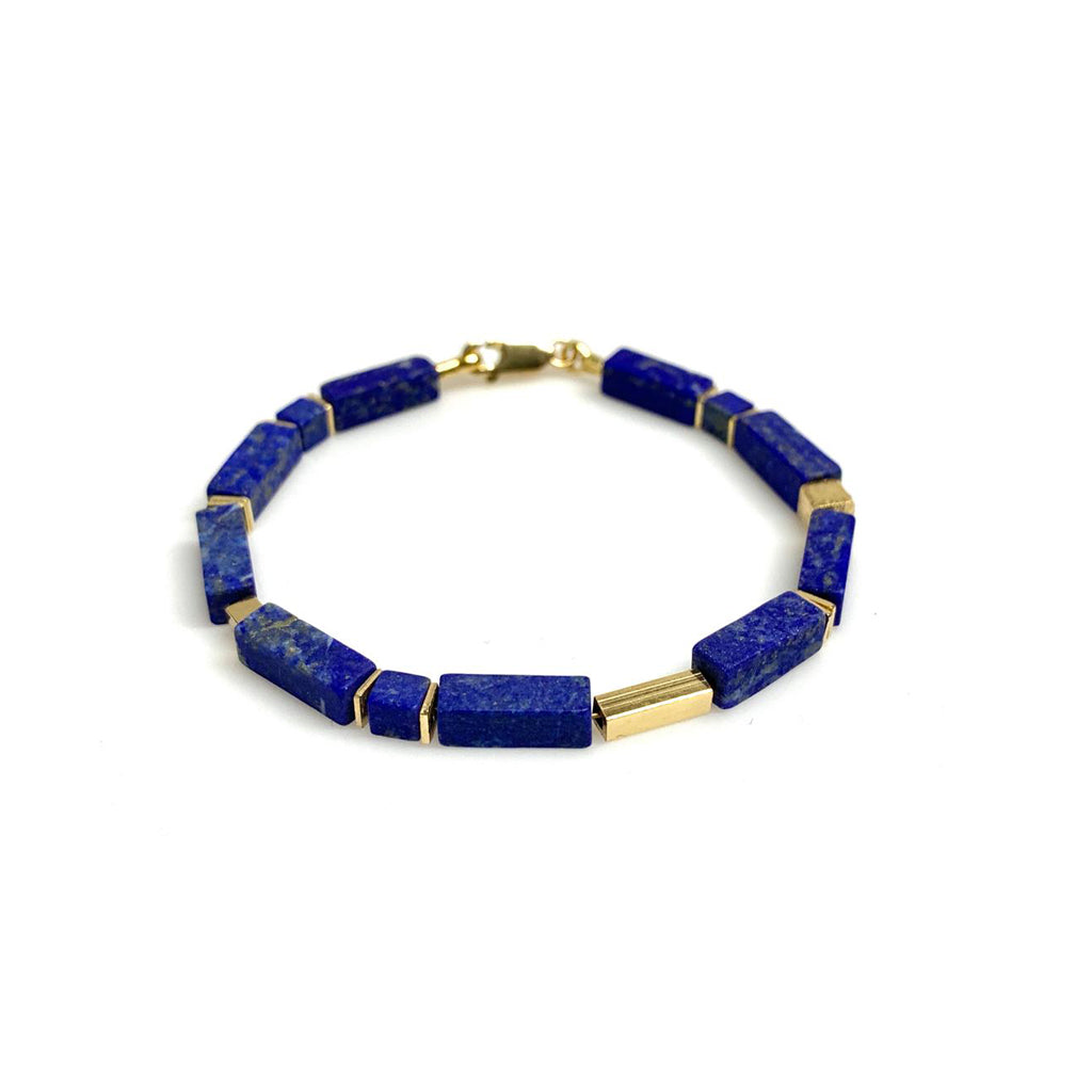 Lapislazuli Armband "Cuboid" (Sterlingsilber 925 vergoldet)