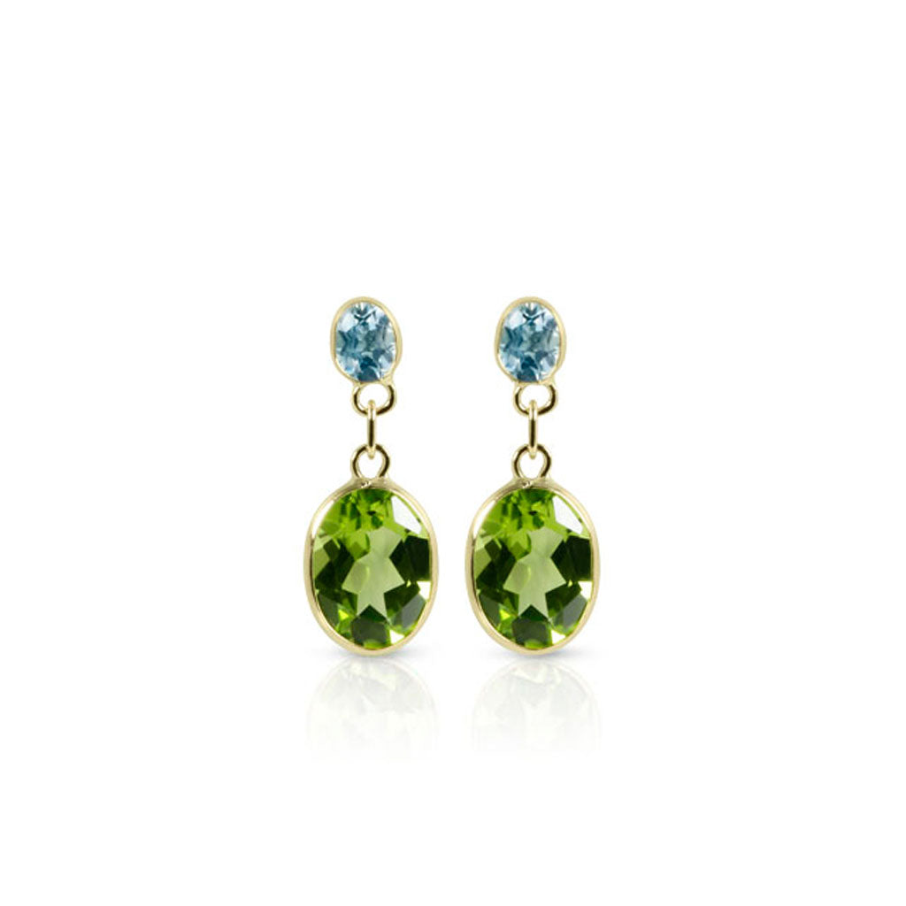 Peridot Blautopas Ohrhänger (Gelbgold 585)