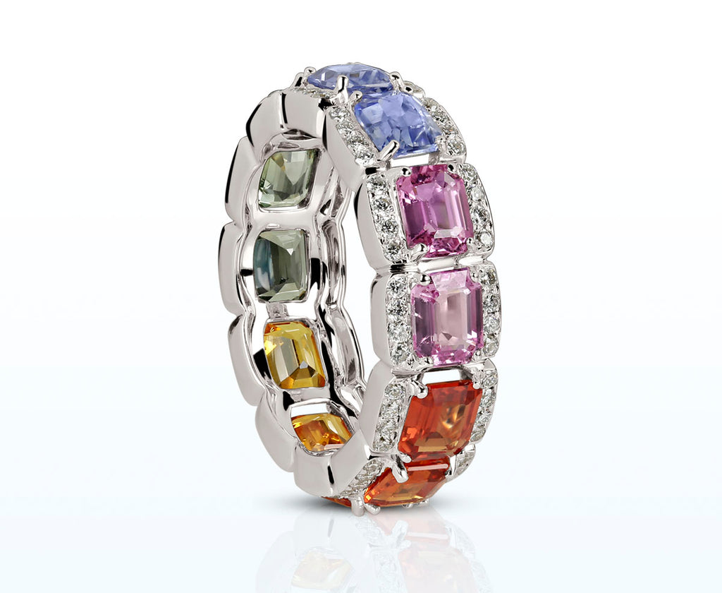 Saphir Ring "Rainbow" 7 mm (Weißgold 750) mit Diamant Brillanten